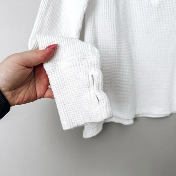 Aerie Offline White Waffle-knit Henley Shirt Size Small - Picture 3 of 7